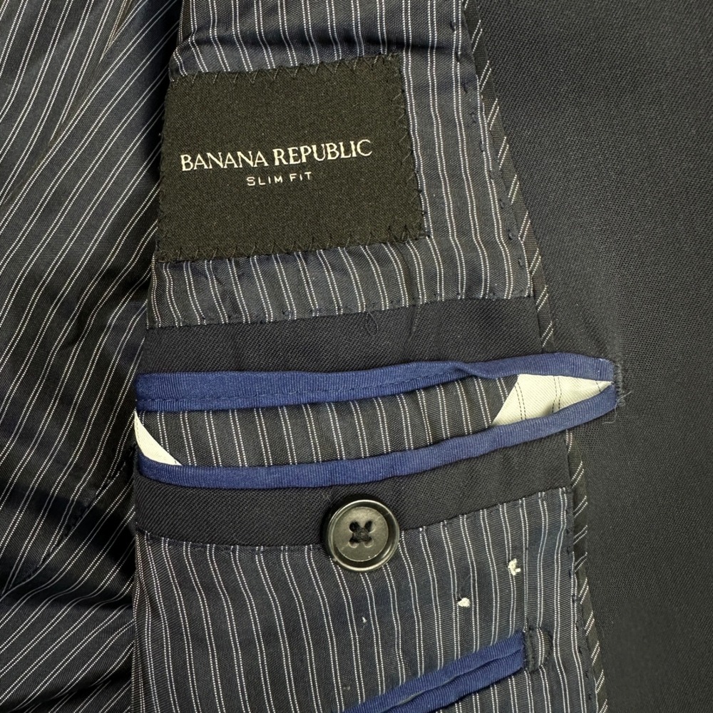 Banana Republic Mens 40L Slim Fit Blue Super 120s Marzotto Wool Blazer Jacket - Picture 6 of 10